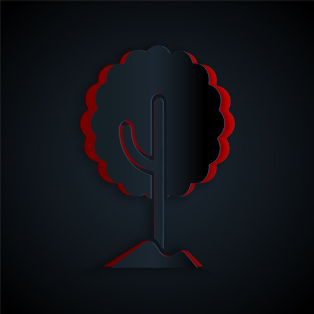 剪纸树图标孤立在黑色的背景图片下载