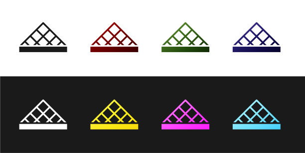 设置卢浮宫玻璃金字塔图标孤立在黑色图片下载