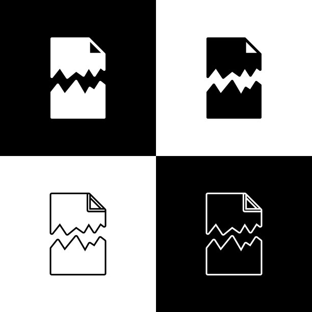 设置撕裂的文档图标隔离在黑色和白色图片下载