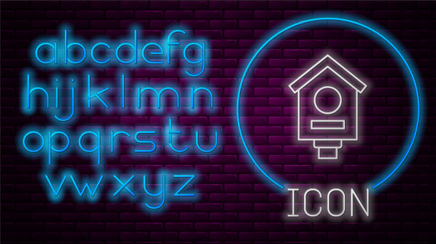 发光的霓虹灯线鸟屋图标孤立上图片下载