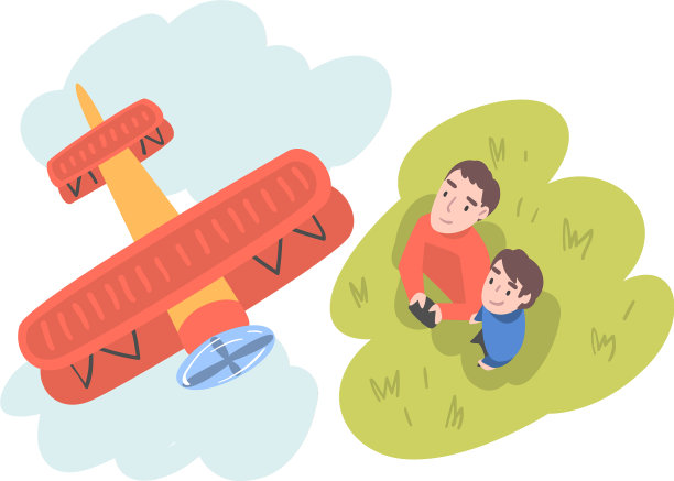 爸爸和他的儿子发射双翼飞机模型从图片下载