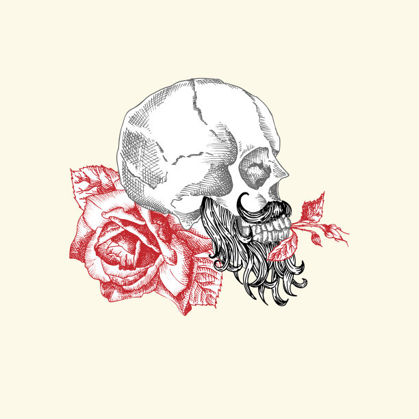 手绘草图人类头骨与胡子和图片下载