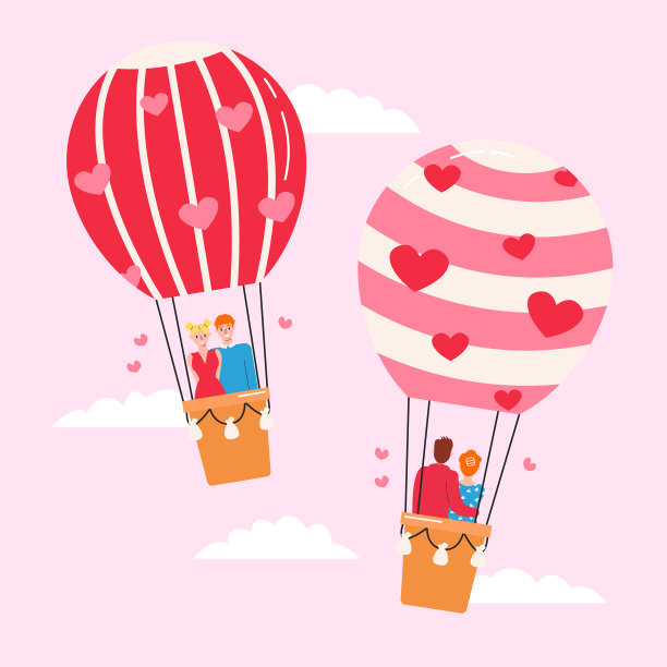 两个气球和心爱的情侣在天空中飞翔图片下载