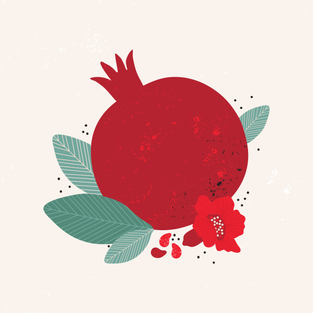 红色多汁的石榴复古矢量插图。甜蜜的热带水果。社交媒体、明信片、印刷品的抽象构图。设计用于化妆品、spa、石榴汁、保健品图片下载