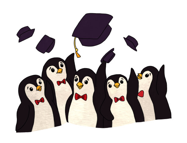 快乐的企鹅毕业生庆祝毕业图片下载