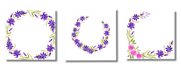 水彩花架，边框，卡片。婚礼请帖上有紫色的夏日野花。手绘水彩风格，自然艺术。水彩保存日期卡。空白的模板。图片下载