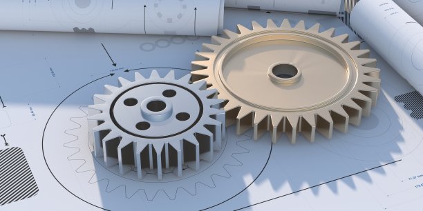 金属齿轮概念蓝图计划的背景。三维演示图片下载
