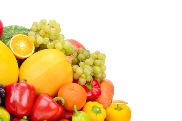 水果和蔬菜孤立在白色背景上。健康食品。文本的空闲空间。图片下载