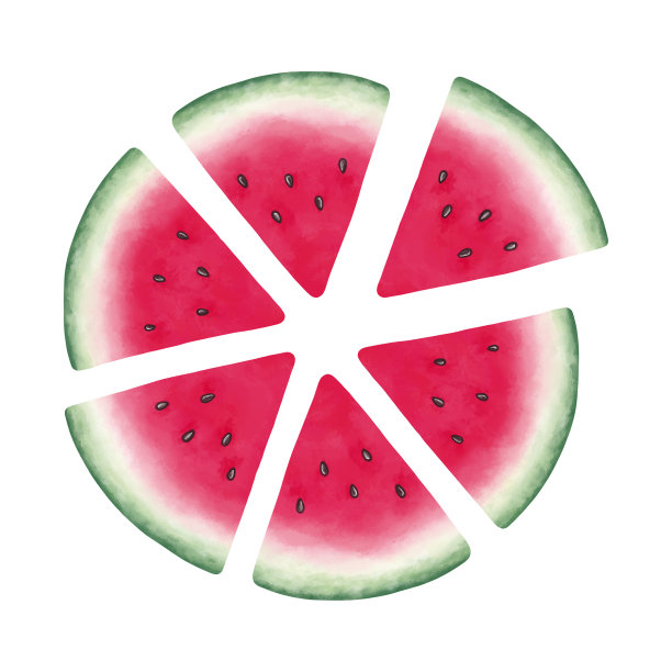 手绘西瓜片孤立的白色背景。西瓜带籽的三角形切片。适用于纺织印花、布匹印花、不干胶、标签等。图片下载