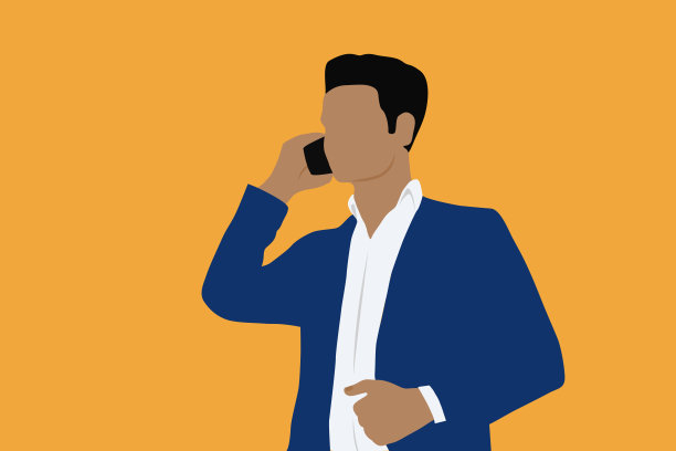 商人正在用黄色背景打电话图片下载