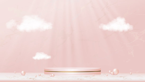 Minimal Podium Display with Pink and Yellow gold Cylinder Stand on Rose gold foil marble,Vector Realistic 3D for Stage基座平台，产品展示，化妆品产品展示或水疗中心展示图片下载