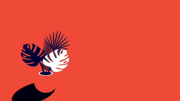 红色背景上有叶子的花盆图片下载