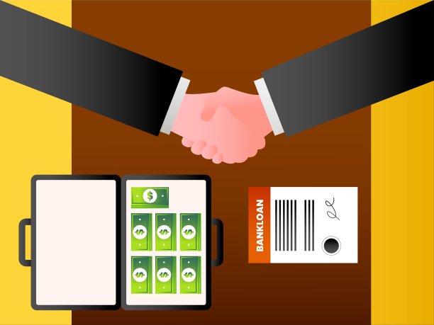 握手以上公文包和银行贷款文件图片下载