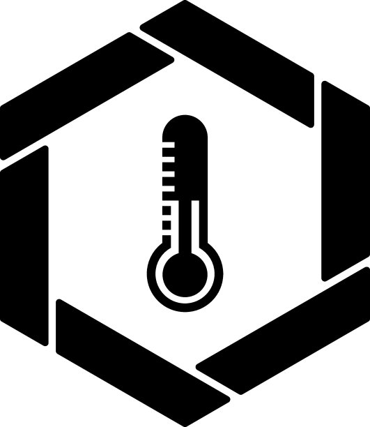 过热概念，高温警告矢量图标设计，黑色六角形警告标志，安全标签和危险符号在白色背景，警告或注意标志库存插图图片下载