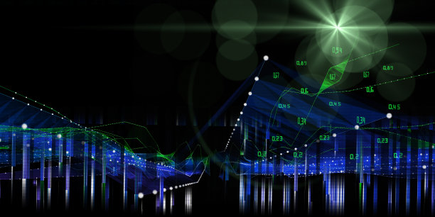 抽象的背景技术与点连接在颜色网格和模糊的线在黑暗。大数据。商业、科学和技术的可视化。未来技术旗帜与数据。图片下载