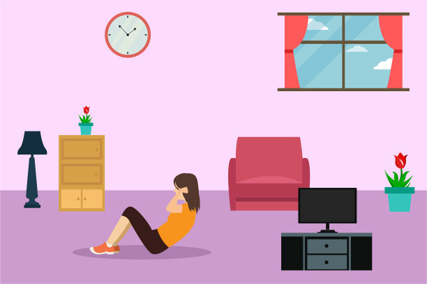 女人一边看电视一边做仰卧起坐图片下载