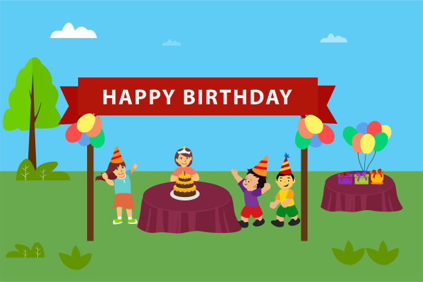 孩子们在绿色的田野里举行生日聚会图片下载