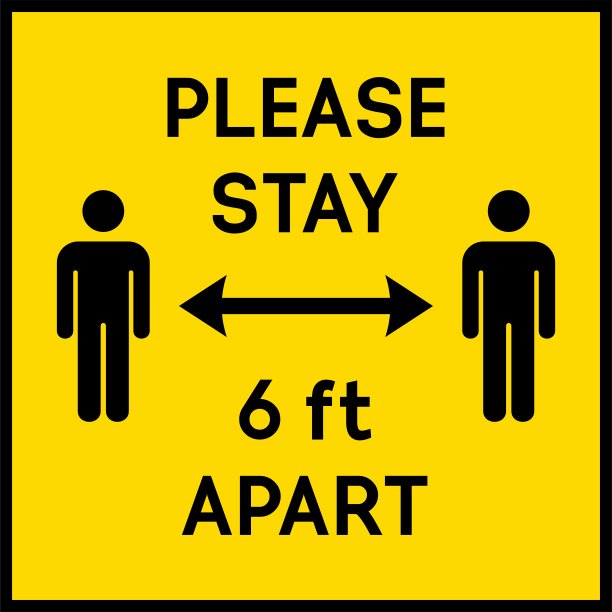 请保持6英尺的距离，社交距离警告图标，媒介，预防covid-19冠状病毒。图片下载