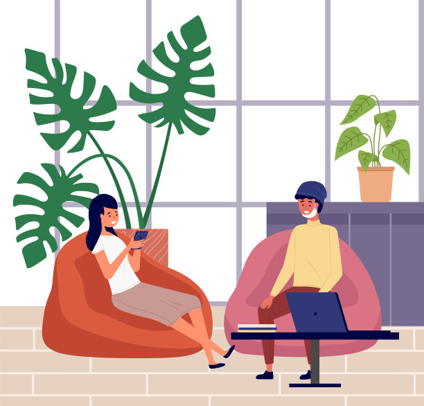 女孩们坐在椅子上交流。戴着防护面具看笔记本电脑的女性角色图片下载