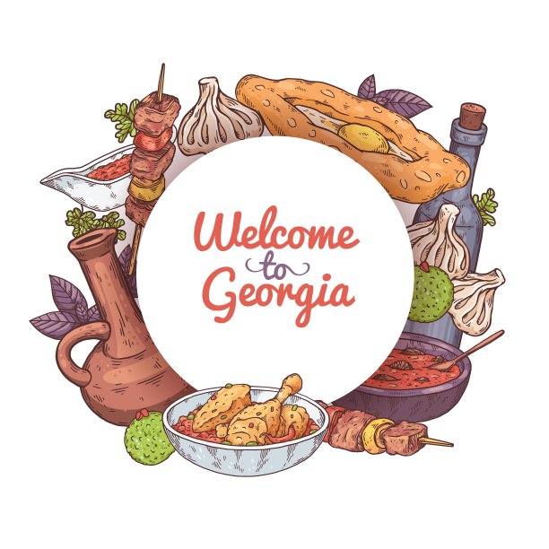 封面菜单传统格鲁吉亚菜彩色素描矢量插图图片下载