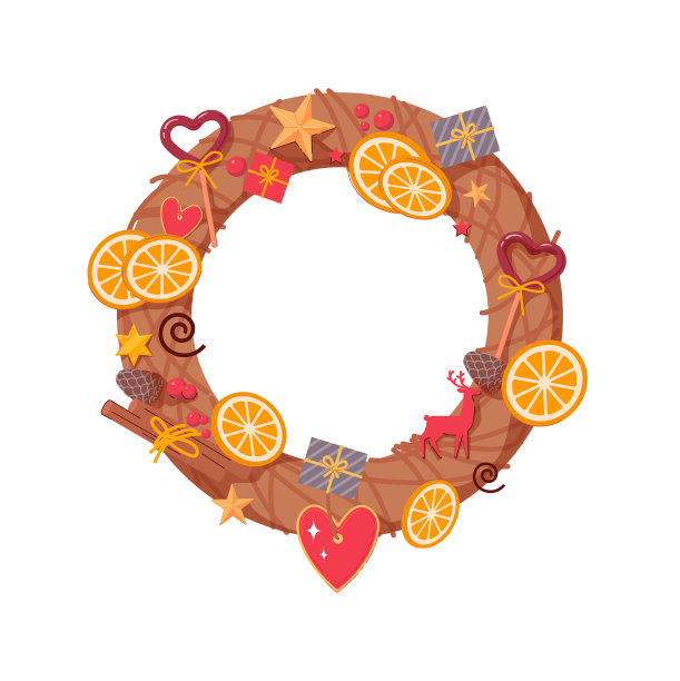 柳条圣诞花环与装饰在白色图片下载