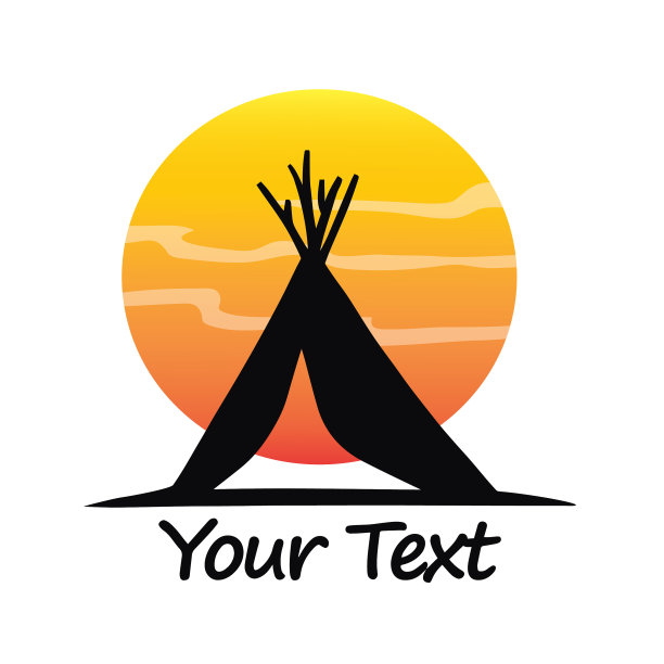 小屋标志以日出日落为背景设计图片下载