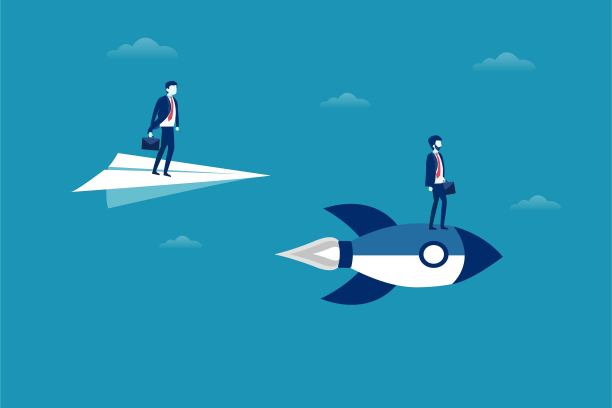 商人乘纸飞机和火箭矢量图片下载