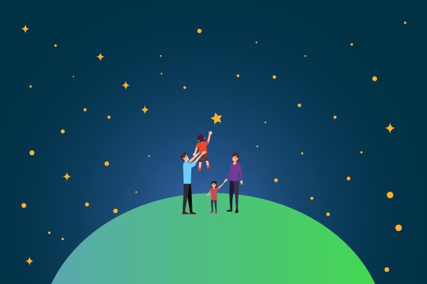 家人站在地球上，却能到达星星图片下载