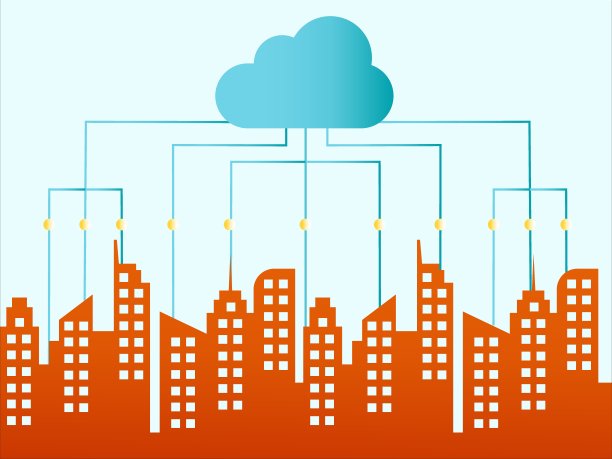 蓝色的云连接到红色的城市矢量概念图片下载