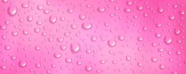 凝结的水滴落在粉红色的背景上。玫瑰表面有精油滴。真实的露水，从淋浴蒸汽或雾冷凝。矢量3d插图的湿红色背景与血清滴图片下载