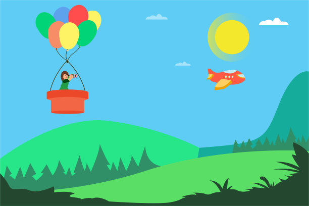 女孩在气球里用双筒望远镜窥视图片下载