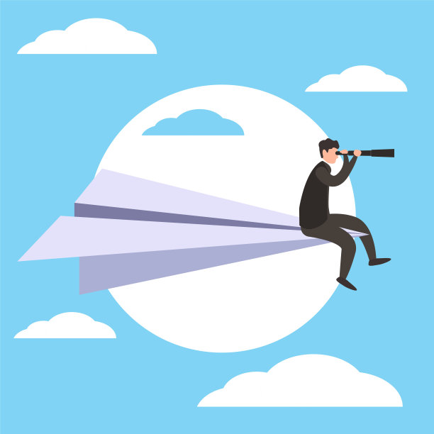 透过望远镜看纸飞机的人图片下载