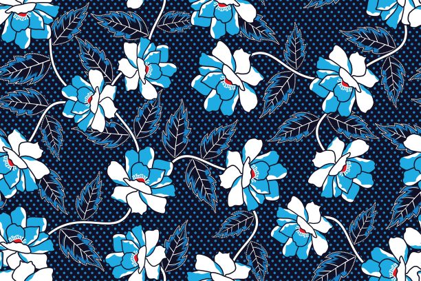 无缝图案与花卉矢量插图，印尼蜡染图案图片下载