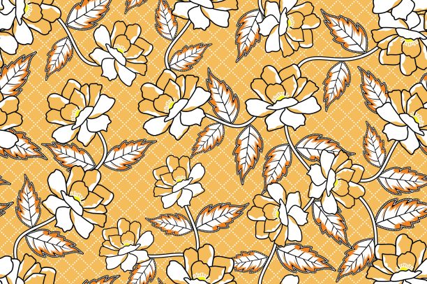 无缝图案与花卉矢量插图，印尼蜡染图案素材图片