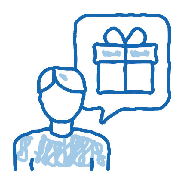 男人与礼物思想涂鸦图标手绘插图图片下载
