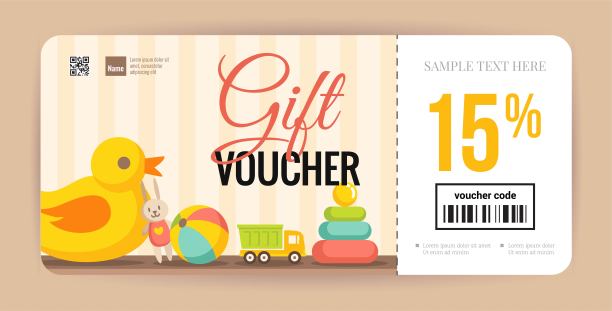 为孩子和婴儿玩具的礼品券模板。图片下载
