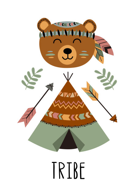 有部落熊和帐篷的海报图片下载