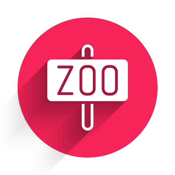 白色动物园公园图标孤立与长阴影红色图片下载