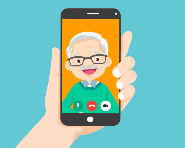 手持智能手机与祖父视频通话图片下载