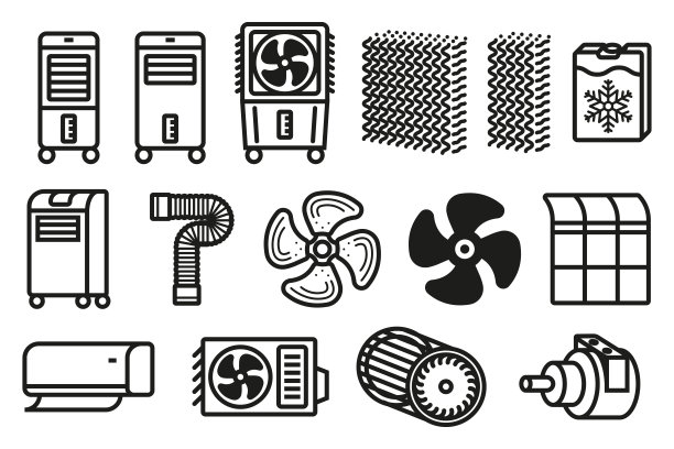 标准空调，便携式空调和蒸发冷却器风扇符号。图片下载