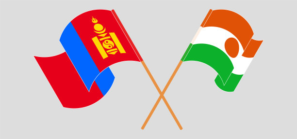 交叉挥舞的蒙古和尼日尔国旗图片下载