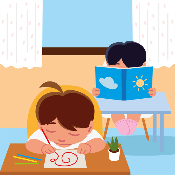 男孩在餐桌上学习图片下载