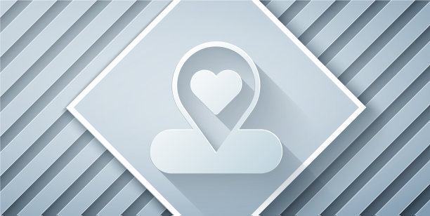 纸切割地图指针与心脏图标隔离上图片下载