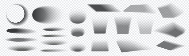 圆形和方形的影子。逼真的地板阴影效果与柔软的边缘。因为阳光照射而停电。装饰的黑色形状覆盖设置在透明的背景，矢量模板图片下载