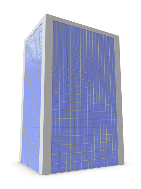 玻璃幕墙摩天大楼的建筑模型。办公大楼。白色背景。3 d渲染。图片下载