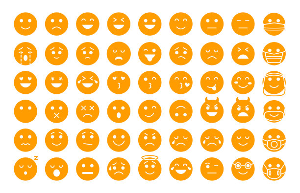 黄色剪影表情符号脸图标微笑向量集图片下载