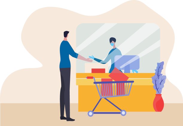 向收银员登记他的购物箱图片下载