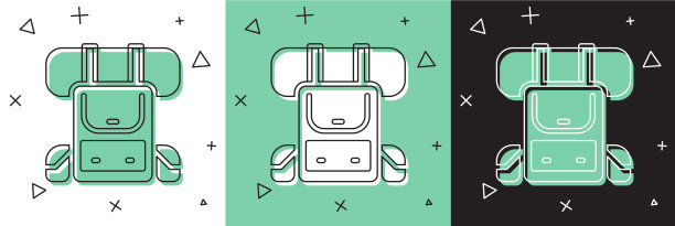 设置徒步背包图标孤立在白色和图片下载