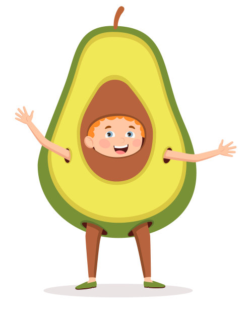 开朗，开朗的男孩穿着鳄梨全身装。图片下载