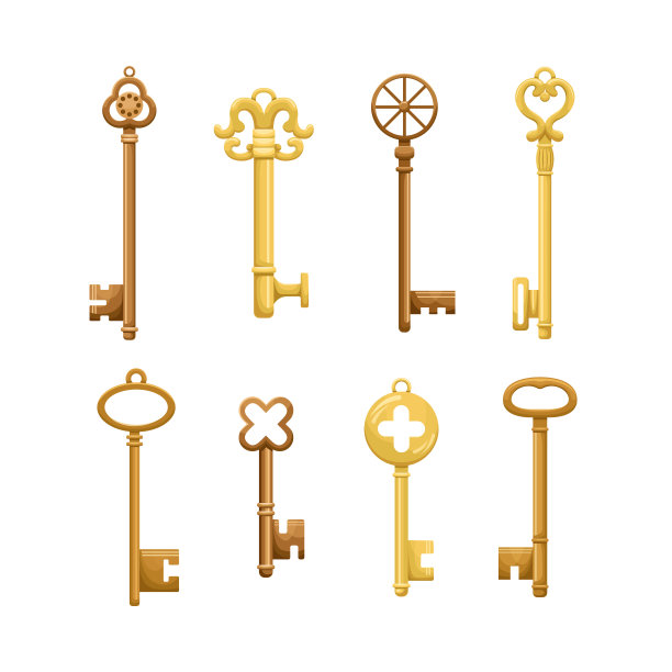 矢量集的复古键在平面风格。图片下载